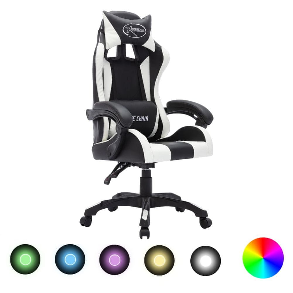 Petromila vidaXL Herná stolička s RGB LED svetlami bielo-čierna umelá koža